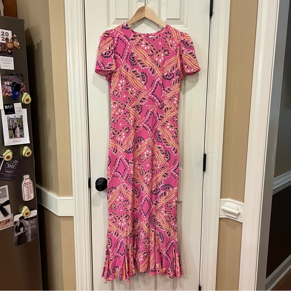 NWOT RHODE Lulani Midi Dress Pink Diamond Short Sleeve Size 4
